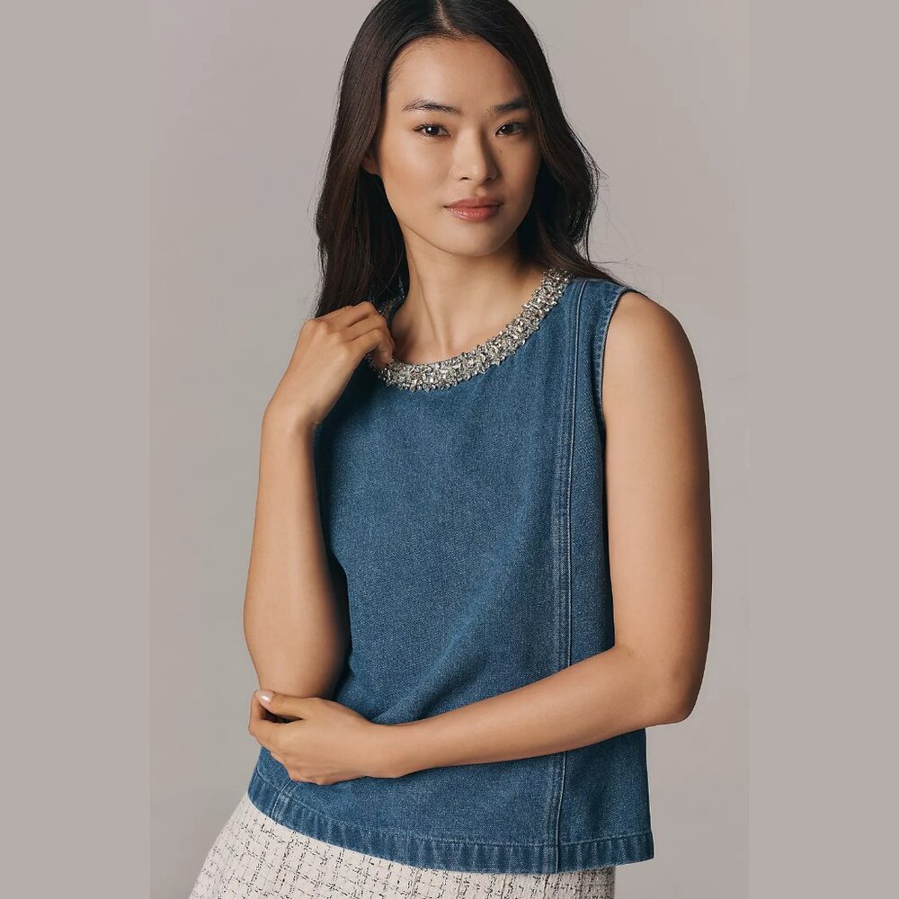 NEW Mare Mare Sizes S, M Women's Denim Embellished Tank Top - Dark Denim